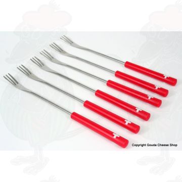 Fonduevorken 6 stuks Swiss rood met kruis