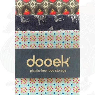 3-Pak | Kaasdoek Mix - dapper flowers mint/zebra indigo/abstract olijfgroen - Bijenwasdoek - Dooek | 20x20 * 25x25 * 30x30 cm