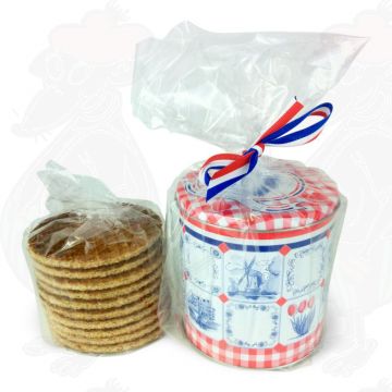 10  Stroopwafels in een Rood Hollands Koekblik