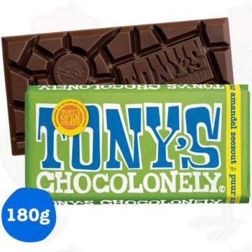 Tony's Chocolonely Amandel Zeezout Puur Chocolade reep 51% 180 g