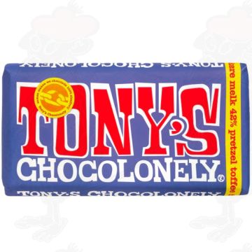 Tony's Chocolonely Donkere Melk 42% Pretzel Toffee Chocolade Reep 180 g